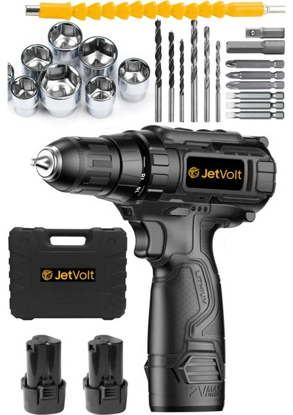 12V 1.5AH Şarjlı Matkap Seti, Siyah, 24 Parça, Güçlü ve Taşınabilir