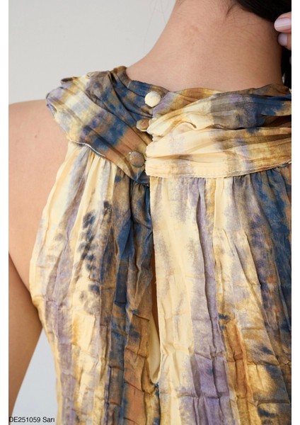 Sienna Batik Desenli Pliseli Maxi Elbise