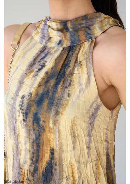 Sienna Batik Desenli Pliseli Maxi Elbise
