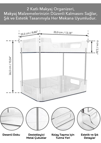 Iki Katlı Çok Amaçlı Makyaj ve Kozmetik Organizer, Siyah, Banyo ve Takı Düzenleyici modelleri