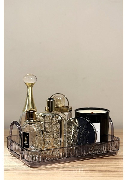 Gri Dayanıklı Polikarbonat Makyaj ve Kozmetik Düzenleyici Banyo Rafı