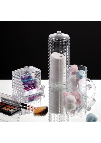 3'lü Makyaj Organizer Seti, Kristal ve Diomand Detaylı, Beyaz Renkli Tasarım