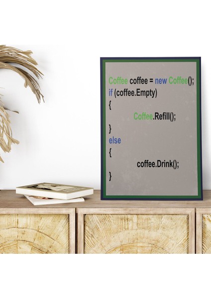 Coffee Java Kod Yazılım Retro Vintage 18X27 Mdf Ahşap Poster Tablo