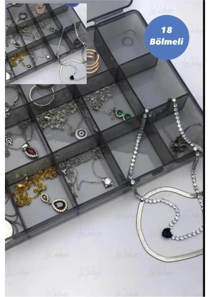 18 Bölmeli Çok Amaçlı Siyah Takı ve Dikiş Kutusu Organizer indirimleri