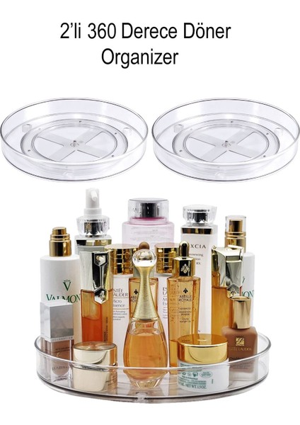 Şeffaf 2'li 360° Döner Organizer, Geniş ve Kullanışlı Depolama Çözümü