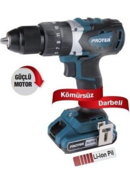 Şarjlı Darbeli Matkap 13MM Pst 720 Bl Kömürsüz Güçlü ve Hafif Tasarım