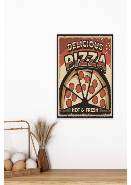 Retro Pizza Mutfak Dekorasyon No:5 18X27 Mdf Ahşap Poster Tablo