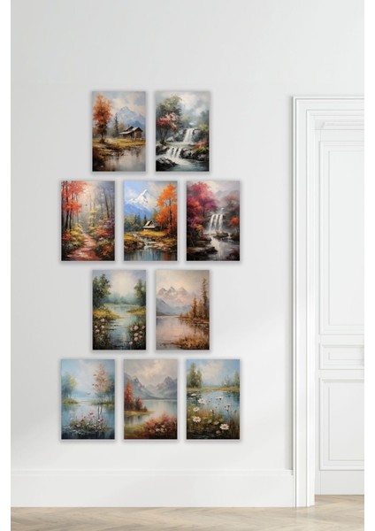 Manzara Doğa Temalı 10'lu Retro Vintage 18X27 Mdf Ahşap Poster Tablo