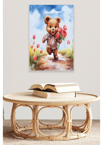 Sevimli Ayıcık Temalı No:4 Retro Vintage 18X27 Mdf Ahşap Poster Tablo