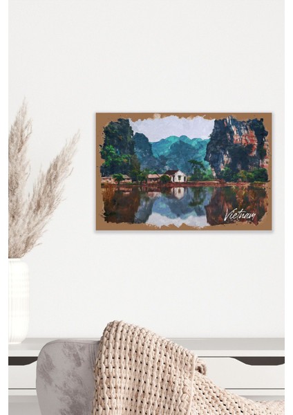 Retro Vietnam Manzaralı 18X27 Mdf Ahşap Poster Tablo