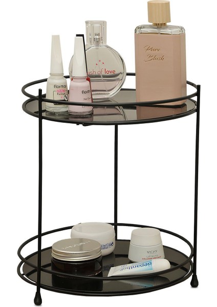 Iki Katlı Siyah Metal Kozmetik Organizer, Pleksi Camlı, Şık ve Kullanışlı Tasarım fiyatları