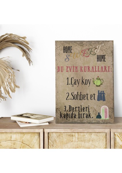 Bu Evin Kuralları Komik Retro Vintage 18X27 Mdf Ahşap Poster Tablo
