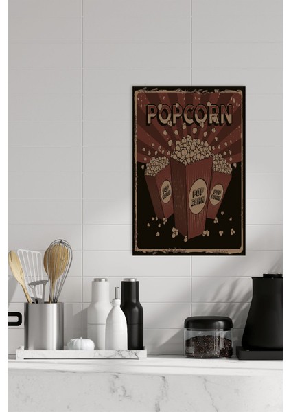 Retro Popcorn Mutfak Ev Dekorasyon Wall Art No:1 18X27 Mdf Ahşap Poster Tablo