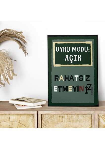 Uyku Modu Açık Rahatsız Etmeyiniz Komik Retro Vintage 18X27 Mdf Ahşap Poster Tablo