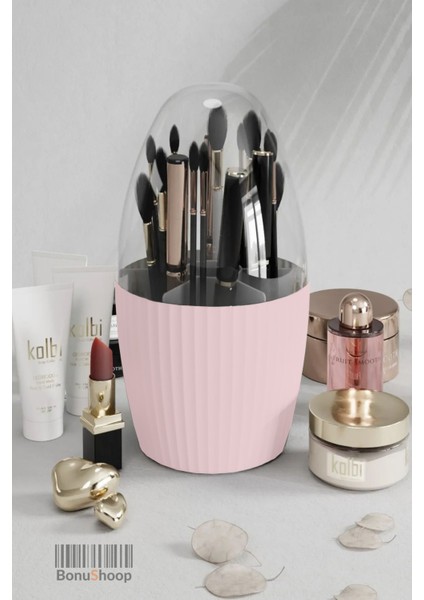7 Bölmeli Pembe Makyaj Fırçası ve Kozmetik Düzenleyici Organizer