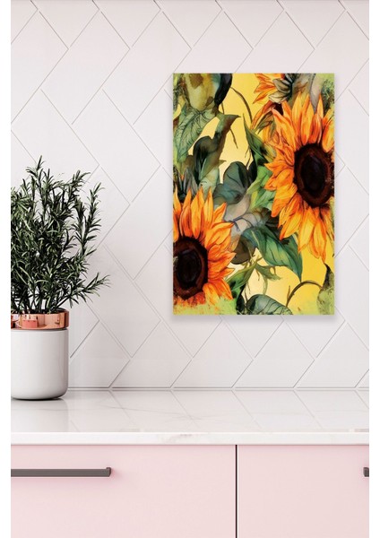Ayçiçekleri Temalı No:4 Retro Vintage 18X27 Mdf Ahşap Poster Tablo