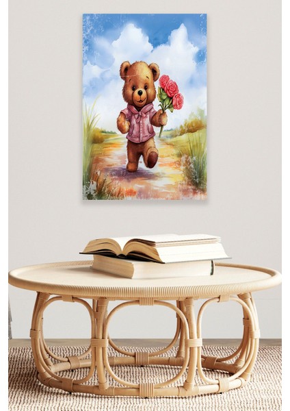 Sevimli Ayıcık Temalı No:1 Retro Vintage 18X27 Mdf Ahşap Poster Tablo