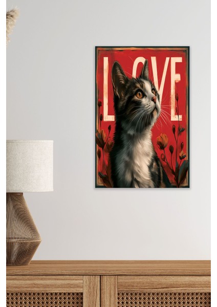 Sevimli Kediler Love No:4 Retro Vintage 18X27 Mdf Ahşap Poster Tablo