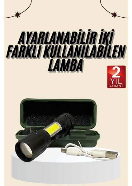 Uzun Menzilli Şarjlı El Feneri Uzun Ömürlü LED Işık Lamba