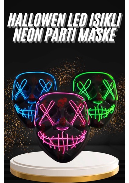 Hallowen Parti Maskesi Neon LED Işıklı Maske 3 Modlu Cadılar Bayramı Maskesi