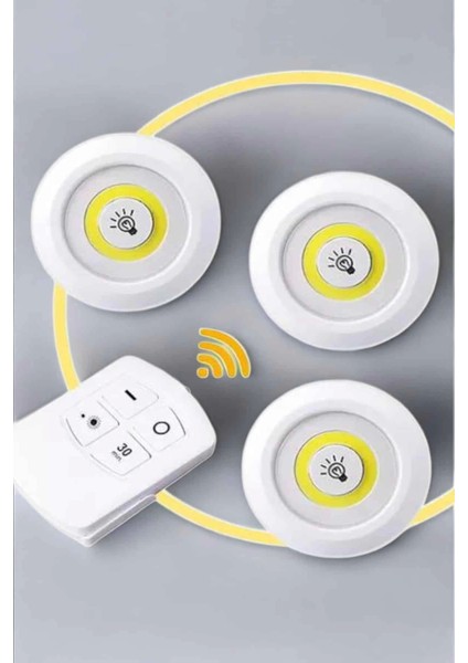 LED Lamba 3'lü Uzaktan Kumandalı Yapışkanlı Beyaz Işık modelleri