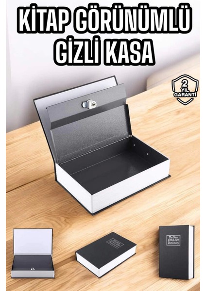 Gizli Kasa Ingilizce Sözlüğü Kitap Görünümlü Anahtarlı Gizli Mini Çelik Kasa Kilitli