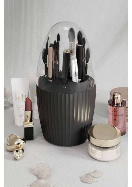 7 Bölmeli Siyah Kozmetik Organizer, Fırça ve Makyaj Malzemeleri Düzenleyici