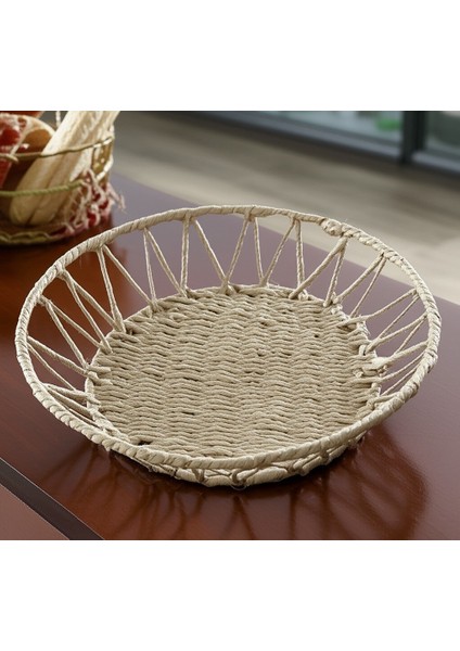 Doğal Örgü Yuvarlak Sepet 30 cm Hasır Ekmek Sepeti, Çok Amaçlı Organizer, Mutfak & Salon Düzenleyici