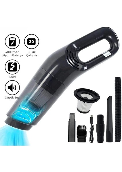 Kablosuz Araç Süpürgesi Hepa Filtreli Islak & Kuru Temizlik 5 Başlıklı 120W Araç Içi Temizlik Seti fiyatları