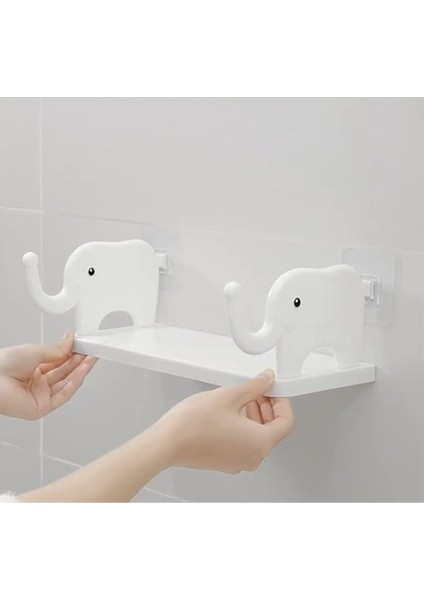 Fil Desenli Yapışkanlı Raf Çok Amaçlı Duvar Rafı, Banyo & Mutfak Organizer, Çocuk Odası Organizasyon