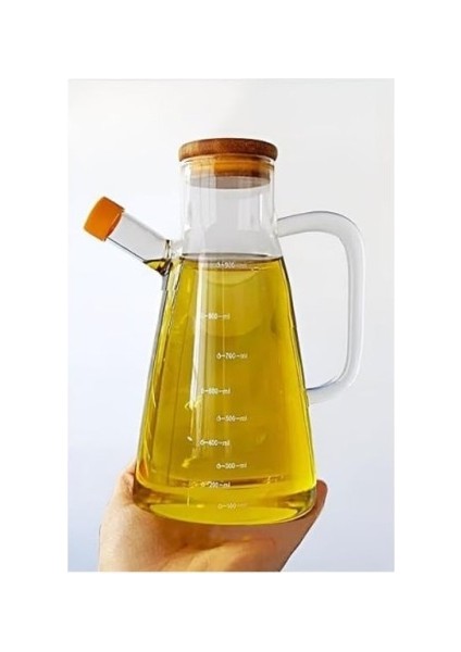 Borosilikat Cam Yağdanlık 900 ml Bambu Kapaklı Sızdırmaz Isıya Dayanıklı Zeytinyağı Sıvı Yağ Saklama