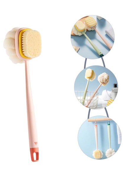 Çift Taraflı Banyo Duş Fırçası Ahşap Saplı, Hassas Fırça & Sünger Yüzeyli, Sırt Ovalama Fırçası, Spa indirimleri