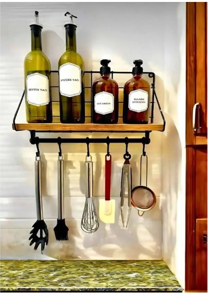 Metal Askılıklı Kahve Köşesi Rafı Ahşap Metal Kombin Duvara Monte Mutfak Rafı Fincan Düzenleyici Raf indirimleri