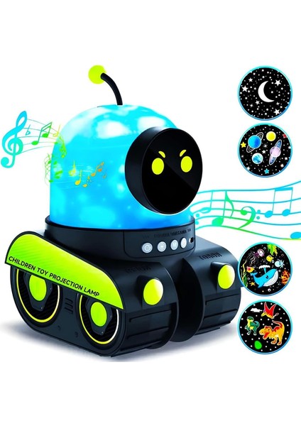 Çocuklar Için Eğitici ve Eğlenceli Robot Temalı Projektör Gece Lambası