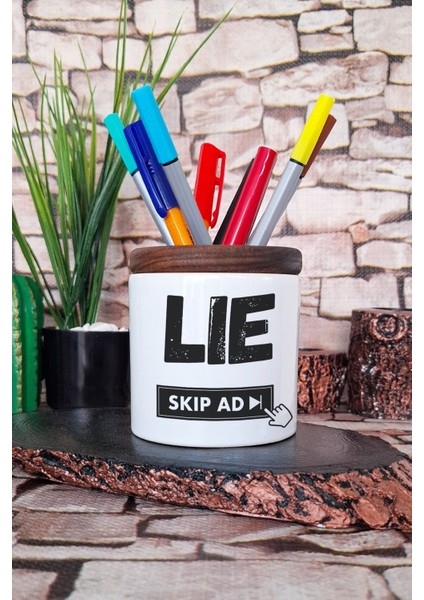 Lıe' Skıp Ad Eğlenceli Hediyelik Baskılı Seramik Kalemlik Masaüstü Düzenleyici