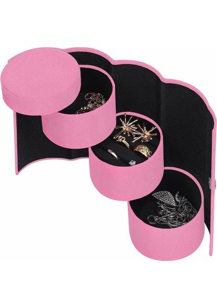 Kadife Silindir Takı Saklama Kutusu, 3 Katlı Seyahat Organizatörü, Pembe fiyatları