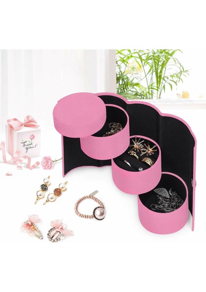 Kadife Silindir Takı Saklama Kutusu, 3 Katlı Seyahat Organizatörü, Pembe fırsatları