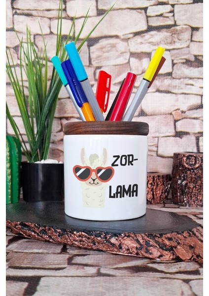 Zorlama-Lama Eğlenceli Komik Hediyelik Baskılı Seramik Kalemlik Düzenleyici