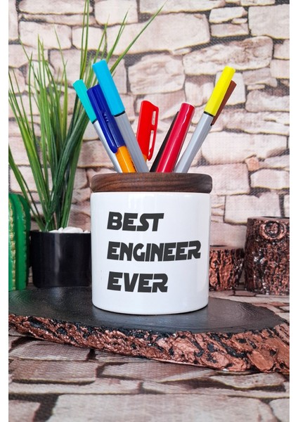 Best Engineer Ever Mühendis Hediye Baskılı Seramik Kalemlik Masaüstü Düzenleyici