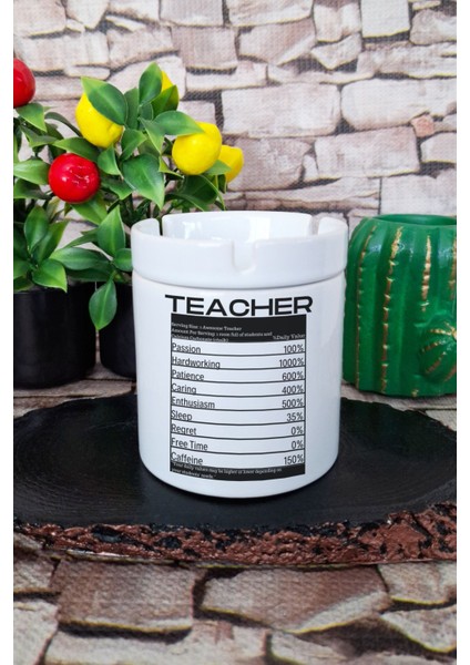 Teacher Öğretmene Hediyelik Eğlenceli Baskılı Seramik Kapaklı Kokusuz Küllük