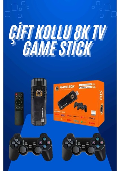 Game Stick Çift Oyun Konsolu Smart Tv Game Box 8k Ultra Hd 64 GB