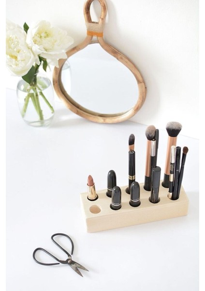 Bej Ahşap 10 Bölmeli Makyaj Malzemeleri Düzenleme Standı modelleri