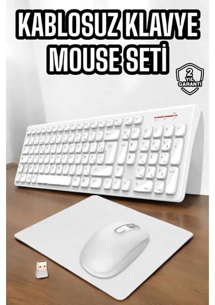 Q Klavye Beyaz Klavye ve Mouse Seti Kablosuz USB Girişli