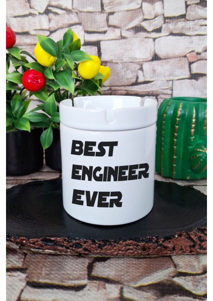 Best Engineer Ever Mühendis Hediye Baskılı Seramik Kapaklı Kokusuz Küllük