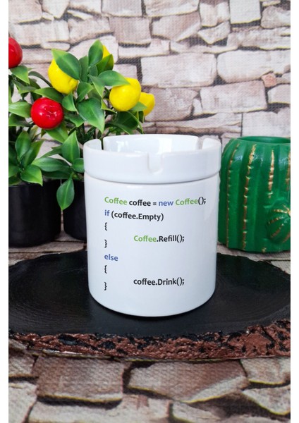Coffee Yazılımcı Mühendis Java Eğlenceli Hediye Baskılı Seramik Kapaklı Kokusuz Küllük