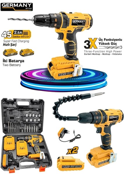 24W Çift Li-Ion Bataryalı Metal Şanzıman Darbeli 27 Parça Set