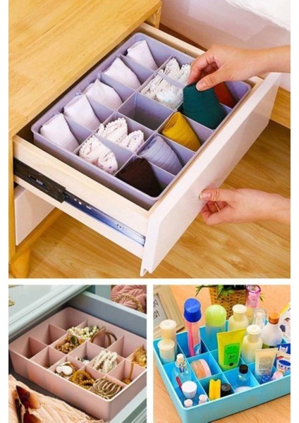 15 Bölmeli Pembe Dolap Içi Düzenleyici Plastik Saklama Kutusu