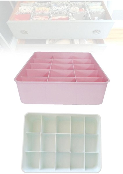 15 Bölmeli Pembe Dolap Içi Düzenleyici Plastik Saklama Kutusu