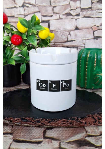 Coffee Periyodik Tablo Öğrenci Eğlenceli Hediye Baskılı Seramik Kapaklı Kokusuz Küllük