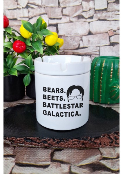 Bears Beets Battlestar Galactica Dwight Schrute The Office Baskılı Seramik Kapaklı Kokusuz Küllük